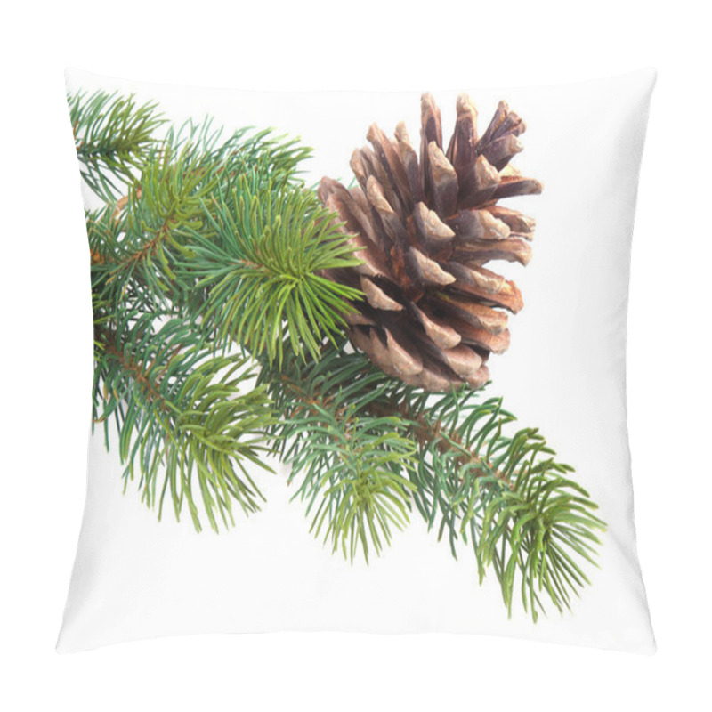 Personality  Fir Branch With Pine Cone Isolated On White Pillow Covers