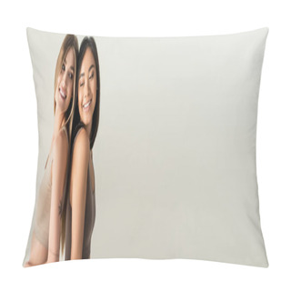 Personality  Blonde Woman Smiling With Asian Model Isolated On White, Banner Pillow Covers