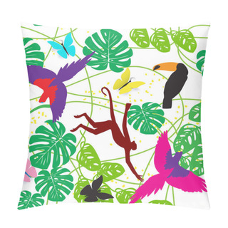 Personality   Colour Seamless Pattern Rainfores On White Backgroundt. Tropical Animals And Insects Pillow Covers