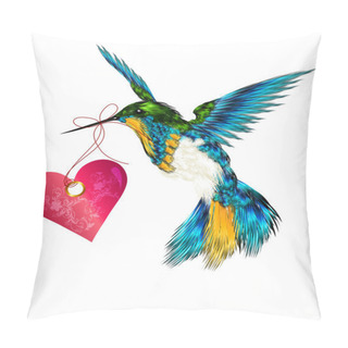 Personality  Beautiful Vector Valentine Card With Hummingbird Holding Pink H Pillow Covers