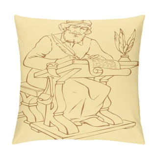 Personality  Vector Outline Drawing Of An Ancient Chronicler Pillow Covers