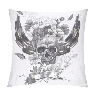 Personality  Abstract Background With Skull, Wings And Flowers Pillow Covers