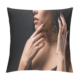 Personality  Cropped View Of Seductive Woman In Accessories Isolated On Black Pillow Covers