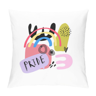 Personality  Gay Pride LGBT Rainbow Concept. Speech Bubble. Doodle Style Vector Colorful Illustration. Pillow Covers