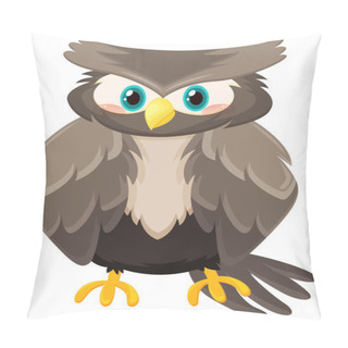 Personality Grey Owl Bird In Cartoon Style Illustration Pillow Covers