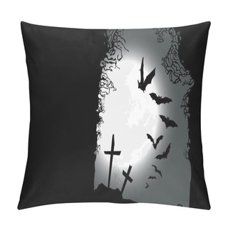 Personality  Halloween Horizontal Banner - Destroyed Cemetery In Full Moon Pillow Covers