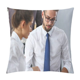 Personality  Group Of Modern Businesspeople In Office Debate On Financial Issue Pillow Covers