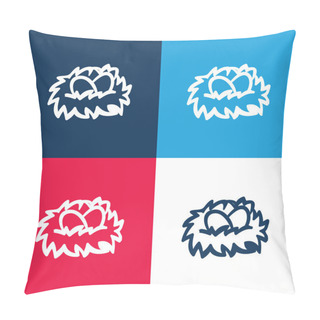 Personality  Birds Eggs On A Nest Blue And Red Four Color Minimal Icon Set Pillow Covers
