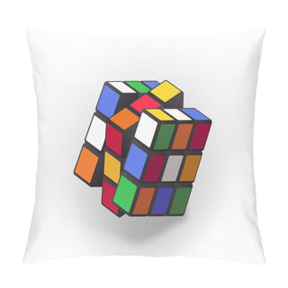 Personality  Kosice, Slovakia, 20 March 2019. Rubik's Cube With Rotated Sides. Combination Puzzle Invented In 1974 By Erno Rubik. Editorial Vector Isometric Illustration Pillow Covers