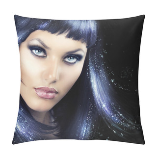 Personality  Beauty Brunette Girl With Magic Hair Pillow Covers