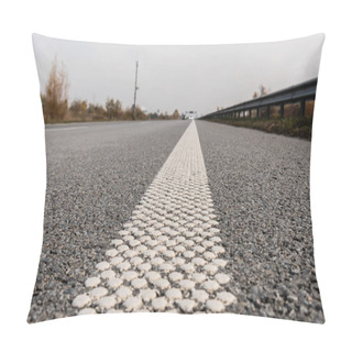 Personality  Selective Focus Of Lane On Grey Asphalt On Empty Highway  Pillow Covers