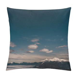 Personality  Scenic View Of Snowy Mountains With White Fluffy Clouds In Evening Pillow Covers