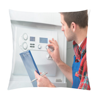 Personality  Technician Servicing Heating Boiler Pillow Covers