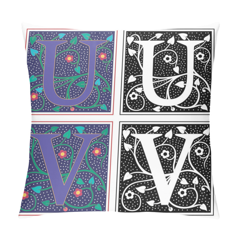 Personality  English Alphabets With Flowers And Plant Leaves, Letter U And V Pillow Covers