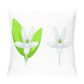 Personality  Citrus Flower In Full Bloom Next To A Budding Flower, Depicted With A Simplistic Style On A White Background. Pillow Covers