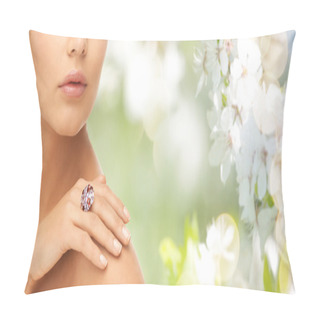 Personality  Close Up Of Woman With Cocktail Ring On Hand Pillow Covers