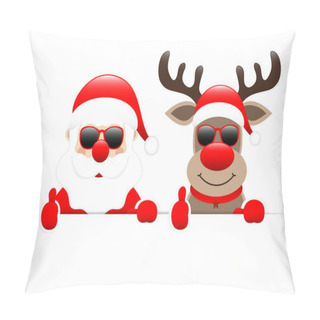 Personality  Santa And Reindeer Sunglasses Thumb Up Above Horizontal Banner Pillow Covers