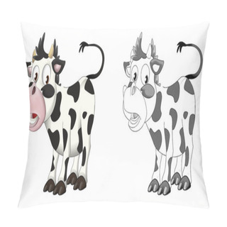 Personality  Cartoon Happy Farm Animal Cheerful Farm Ranch Cow With Sketch Illustration For Children Pillow Covers