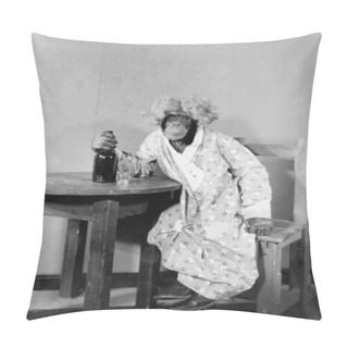 Personality  Chimpanzee Dressed As Woman With Bottle And Shot Glass Pillow Covers