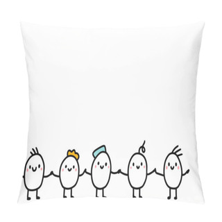 Personality  Group Of Cartoon Men Holding Hands Together. Vector Minimalism Pillow Covers