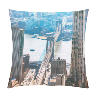 Personality  Elevated View Of Brooklyn Bridge Over East River With New York Cityscape Pillow Covers