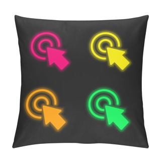 Personality  Arrow Pointing The Center Of A Circular Button Of Two Concentric Circles Four Color Glowing Neon Vector Icon Pillow Covers