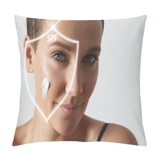 Personality  Woman With Cream On Cheek Pillow Covers