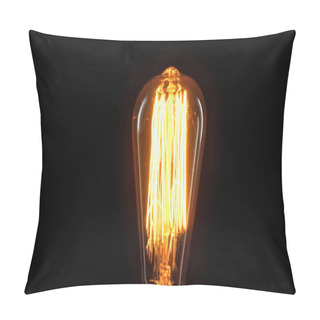 Personality  Incandescent Light Bulb Switched On Isolated On Black With Copy Space Pillow Covers