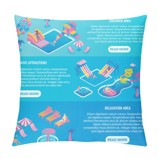 Personality  Water Park Vector Flat Isometric Horizontal Banner Set Pillow Covers