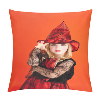 Personality  Halloween Kid Girl Costume On Orange Pillow Covers