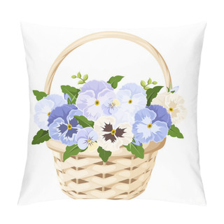 Personality  Basket With Blue And White Pansy Flowers. Vector Illustration. Pillow Covers