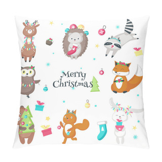 Personality  Cute Funny Christmas Animals Vector Isolated Illustration Pillow Covers