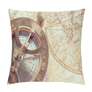 Personality  Old Compass Over Ancient Map Pillow Covers