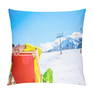 Personality  Women At Mountains In Winter Lies On Sun-lounger Pillow Covers