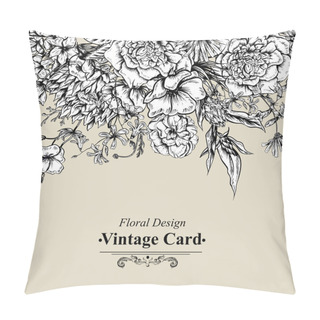 Personality  Monochrome Retro Summer Floral Greeting Card, Vintage Bouquet Pillow Covers