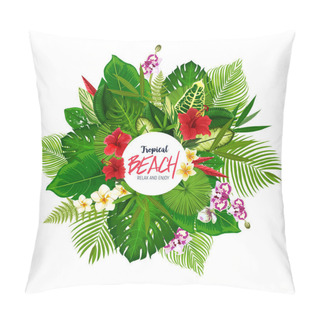 Personality  Summer Tropical Palm Leaves And Flower Poster Pillow Covers