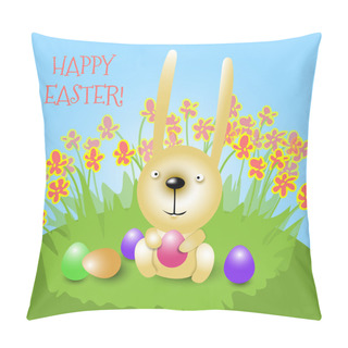 Personality  Easter Bunny Holding A Pink Egg And Smiling Pillow Covers