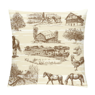 Personality  Rural Landscape And Houses - Hand Drawn Collection Pillow Covers