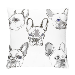Personality  French Bulldog Portrait Sketch Hand Drawing Set Pillow Covers