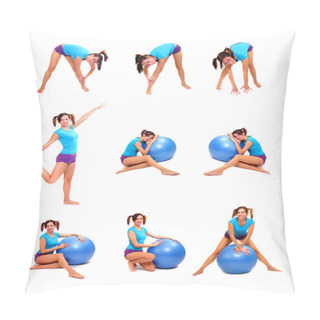 Personality  Beautiful Sporty Young Woman In Different Position. Fitness Collection. Active Lifestyle. Pillow Covers