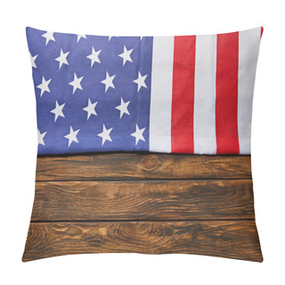 Personality  Top View Of Usa Flag On Wooden Brown Background With Copy Space Pillow Covers