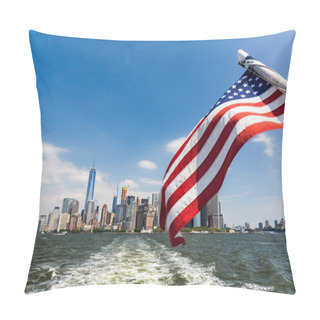 Personality  View To Downtown Manhattan And The USA Flag From Liberty Island Pillow Covers