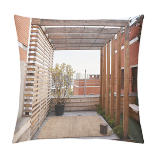 Personality  A Tranquil Outdoor Space Featuring A Charming Wooden Pergola Adorned With Climbing Vines And A Filled Planter Box Pillow Covers