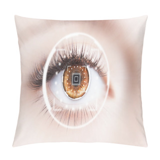 Personality  Close Up Of Human Eye With Virtual Graphic Background Pillow Covers