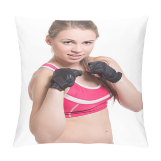 Personality  Woman Posing In Sport Clothes. Pillow Covers