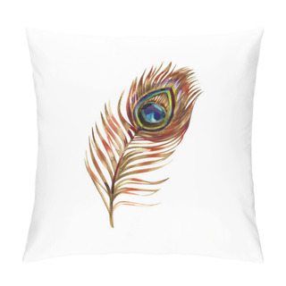 Personality  Peacock Feather, Watercolor Painting, Isolated On White Background. Pillow Covers