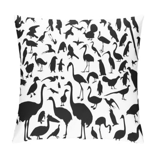 Personality  Large Set Of Different Bird Silhouettes On White Pillow Covers
