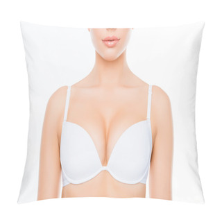 Personality  Close Up Photo Of Shapely Sexy Woman In White Bra Pillow Covers