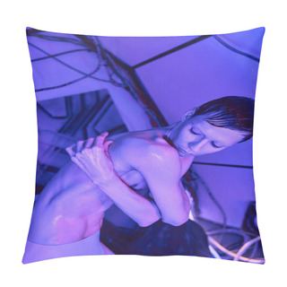 Personality  Scientific Discovery, Extraterrestrial Visitor, Humanoid Alien In Futuristic Discovery Center Pillow Covers