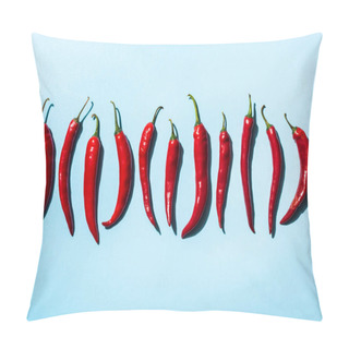 Personality  Top View Of Spicy Chili Peppers On Blue Background Pillow Covers